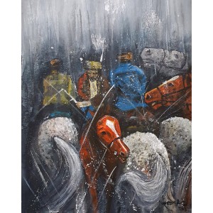 Naeem Rind, 16 x 20 Inch, Acrylic on Canvas, Buzkashi Painting, AC-NAR-021